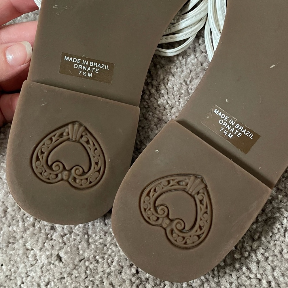 Brighton⚡️Ornate White and Tan Sandals with Elegant Silver Charm Accents - Picture 7 of 14